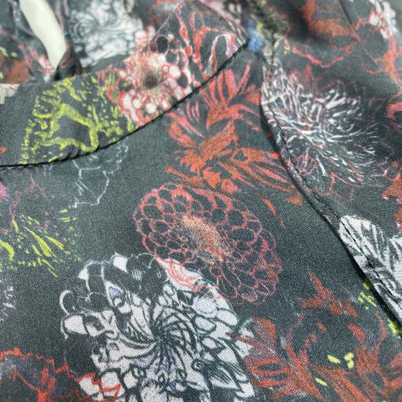 IRO Blouse 36 Small Ciclan Cold Shoulder Antique Dark Floral Silk Bell Sleeve - Picture 10 of 13